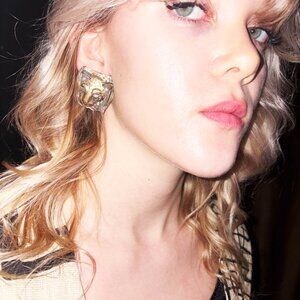 Vintage JJ 1986 Antiqued Gold Tone Leopard Earrings